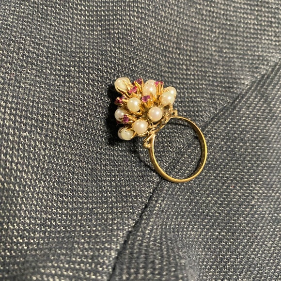 Size 5/6. Antique 18K yellow gold ring with real pearls & pink sapphires. Rare - Picture 6 of 6